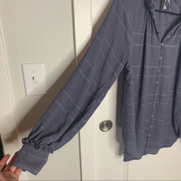 Anthropologie Feather Bone Blue Button Up Blouse - Picture 7 of 8